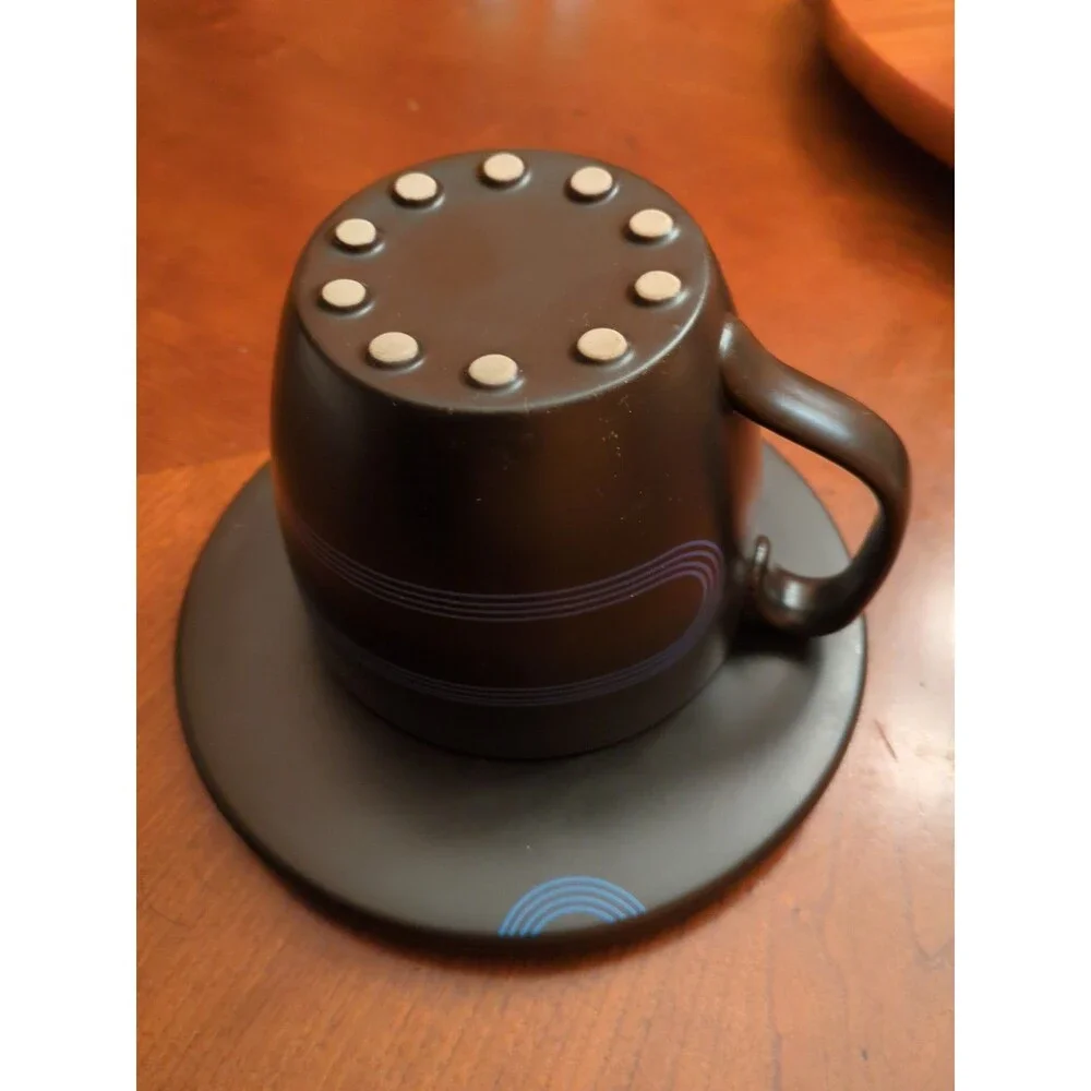 IKEA Record Coffee Cup Saucer Black & Blue 7